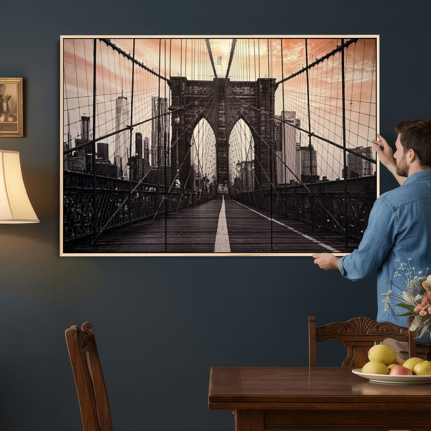 93226664-MGV-CV-36X24 - Brooklyn Bridge Canvas Wall Art, New York City Skyline Photography Print, NYC Landmark Urban Decor Artwork