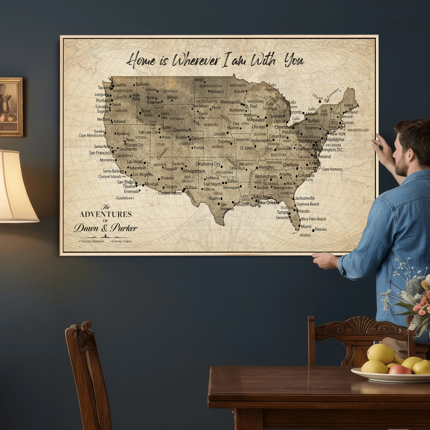 19102499U-MGV-CV-36X24 - Personalized USA Push Pin Travel Map Canvas for Adventure Wall Decor
