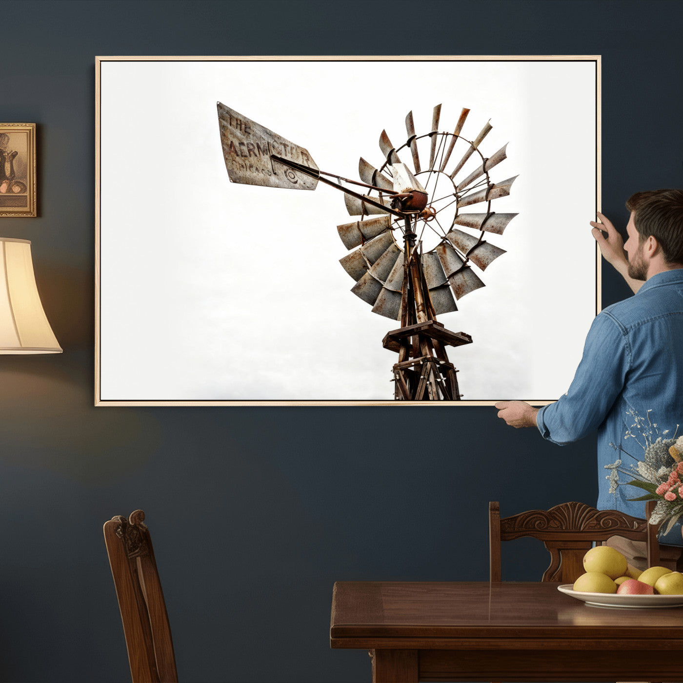 99806928-MGV-CV-36X24 - Rustic Farmhouse Windmill Canvas Wall Art Vintage Western Farmhouse Print