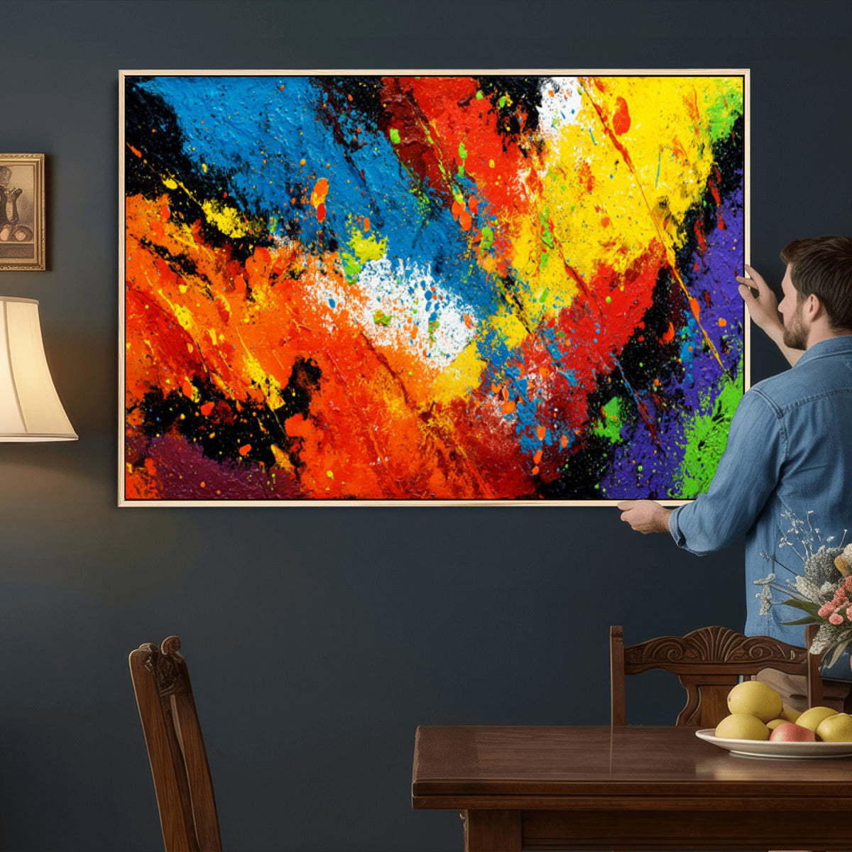 74888753-MGV-CV-36X24 - Vibrant Blue Abstract Canvas Wall Art Colorful Impasto Oil Painting Print