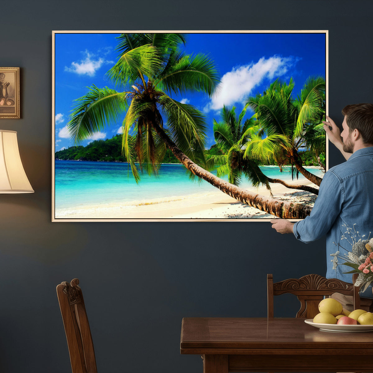 67049818-MGV-CV-36X24 - Tropical Island Coconut Palm Trees Wall Art Canvas Print - Turquoise Beach Print for Lake Home Decor