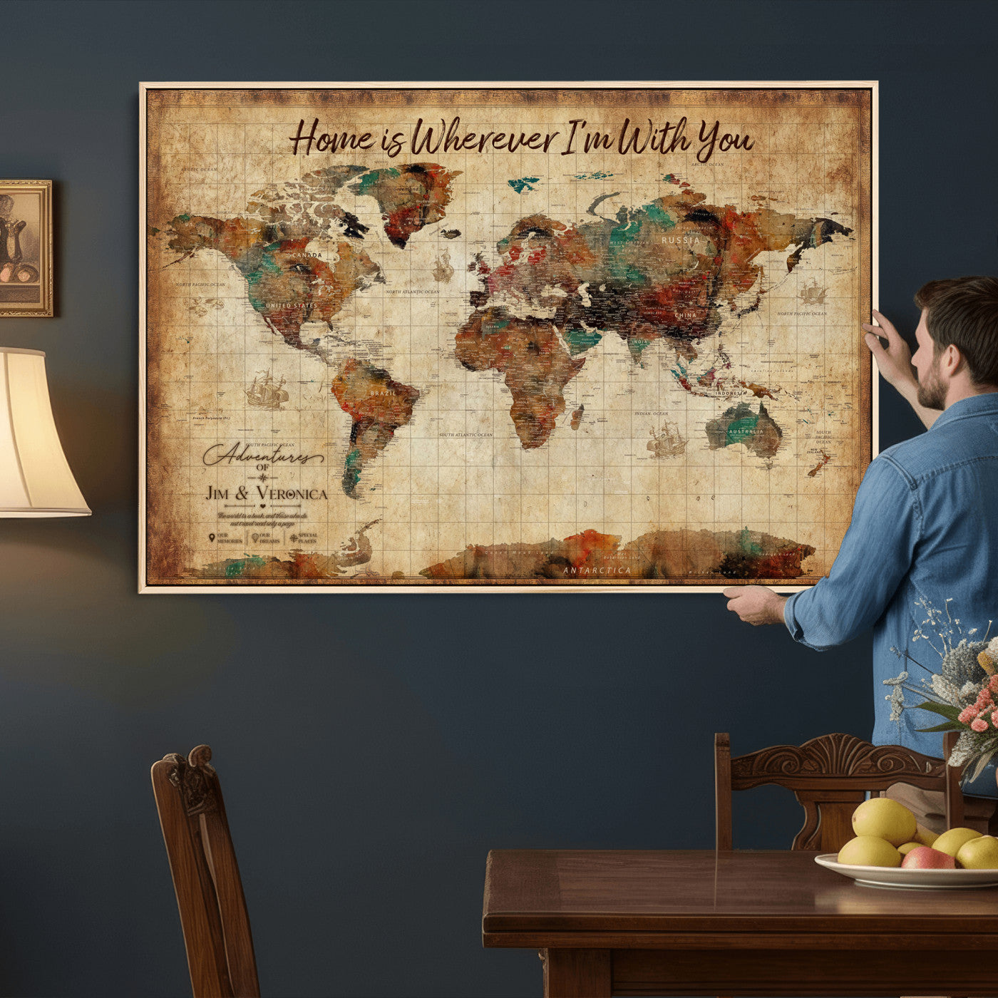 48389322-MGV-CV-36X24 - Custom Push Pin World Map Canvas Print – Personalized Travel Map Wall Art