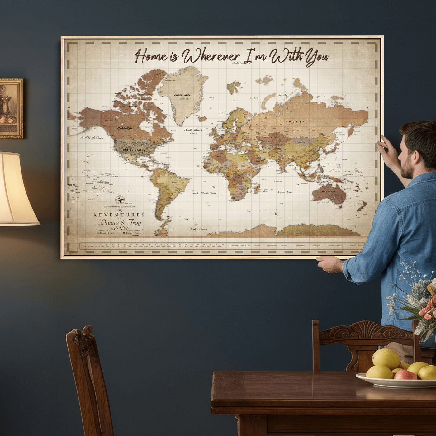 33352020-MGV-CV-36X24 - Custom Push Pin World Map Canvas Print – Personalized Travel Map Wall Art