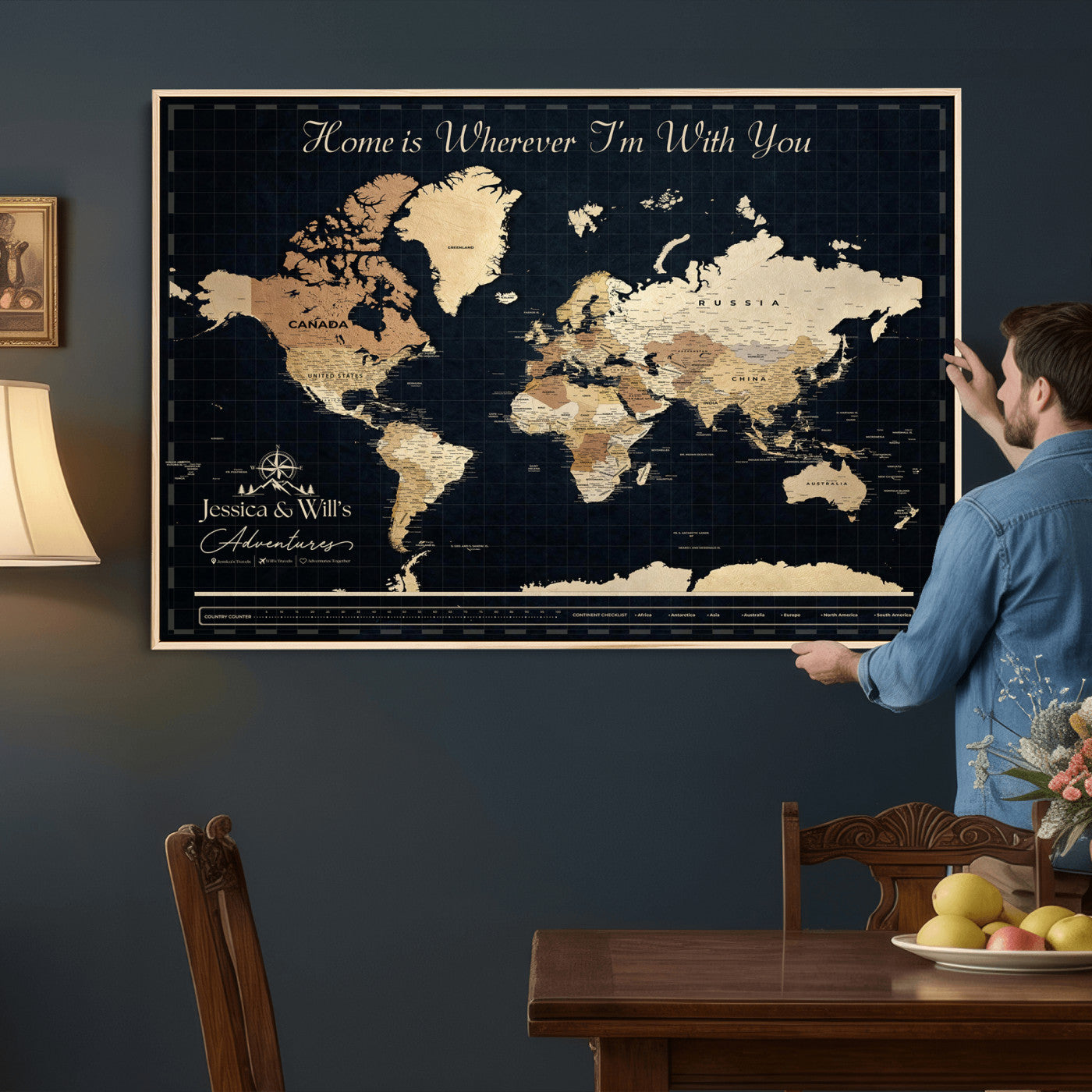 83786806-MGV-CV-36X24 - Custom Push Pin World Map Canvas Print – Personalized Travel Map Wall Art