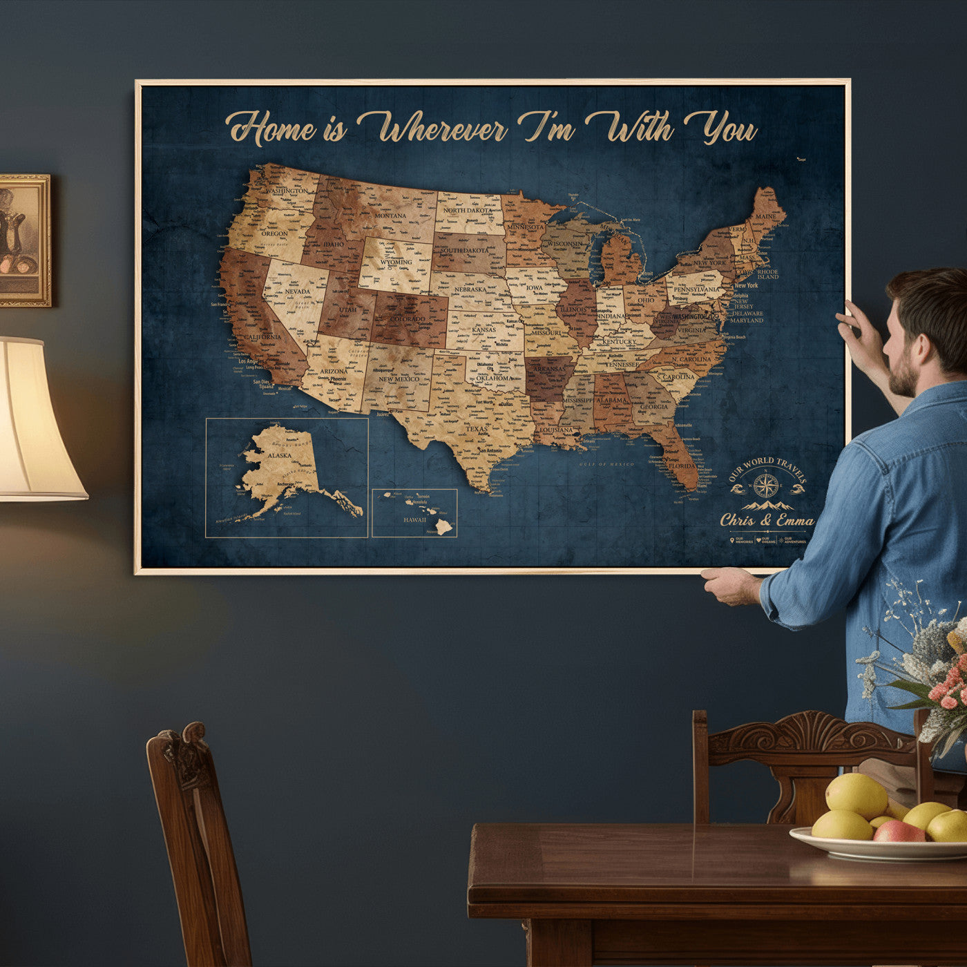 87620242N-MGV-CV-36X24 - Personalized USA Push Pin Travel Map Wall Art Canvas Print | Custom United States Map, Push Pin Map - USA Bucket List Map