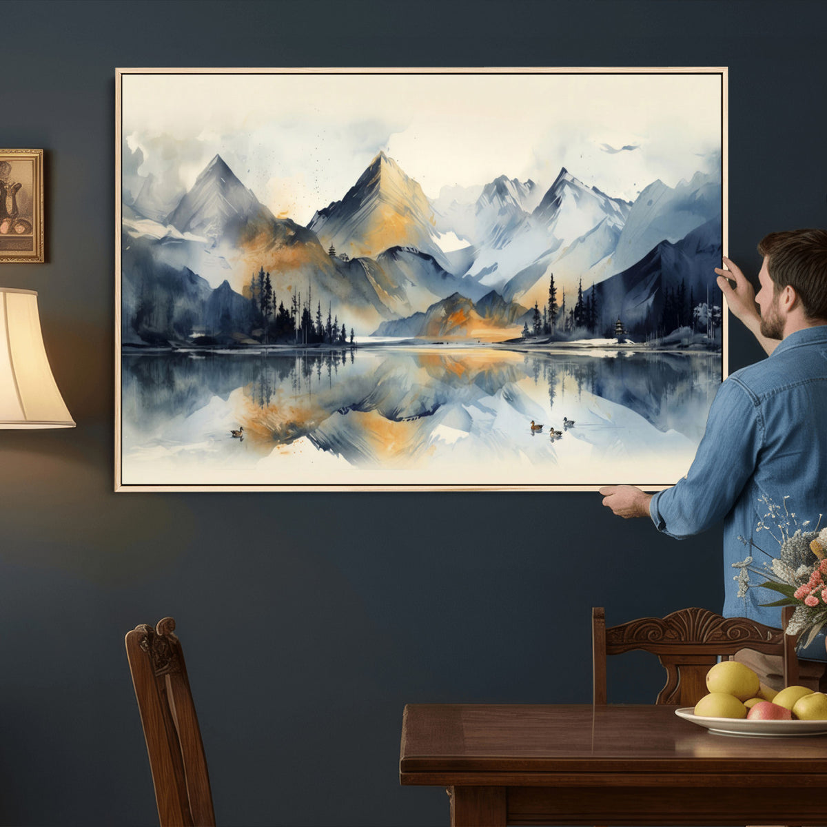 10196184T-MGV-CV-36X24 - Abstract Lake Mountain Wall Art Canvas Print