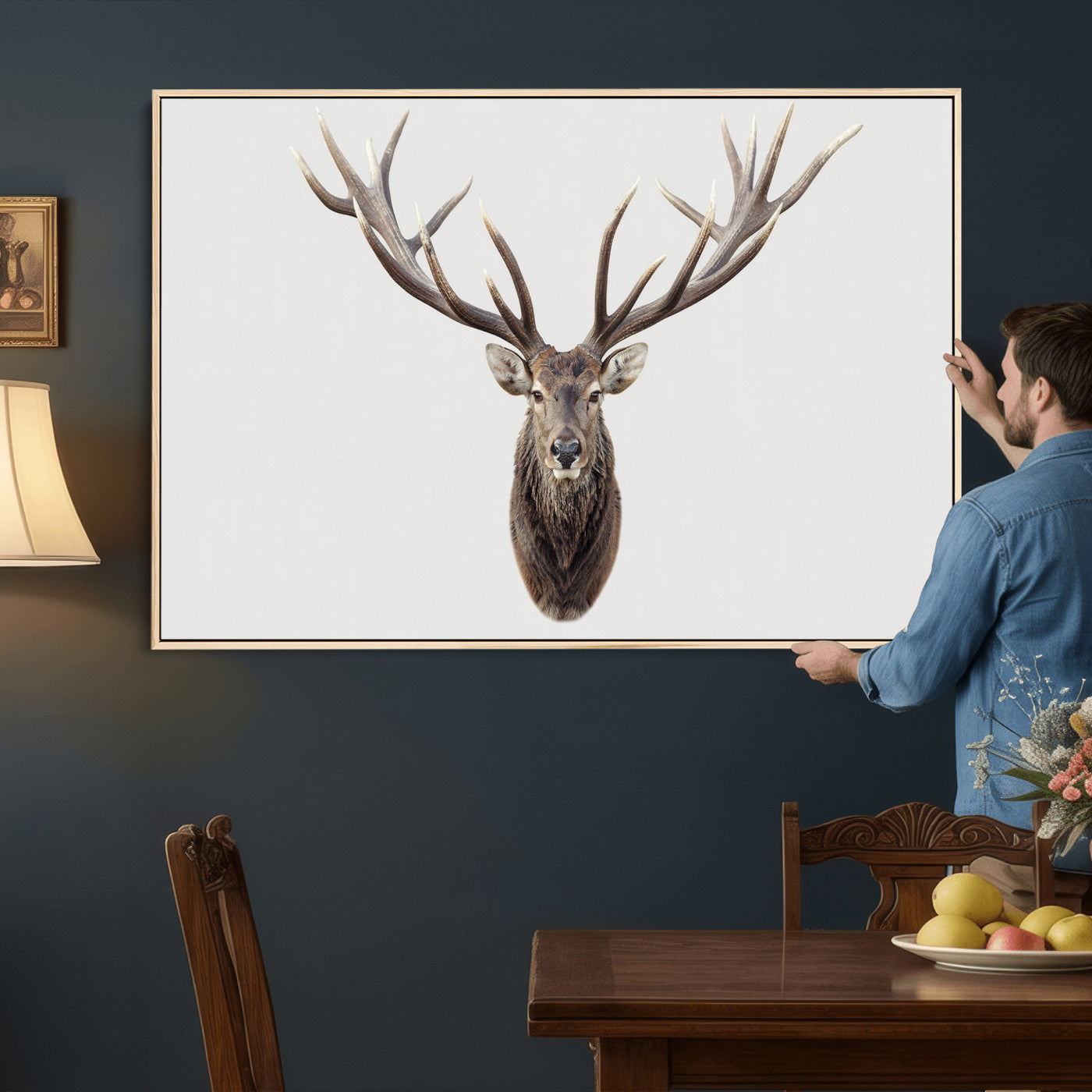 840173GY-MGV-CV-36X24 - Majestic Red Deer Canvas Wall Art – Stag Antlers Horns Print, Wildlife Hunting Poster, Rustic Cabin Lodge Decor