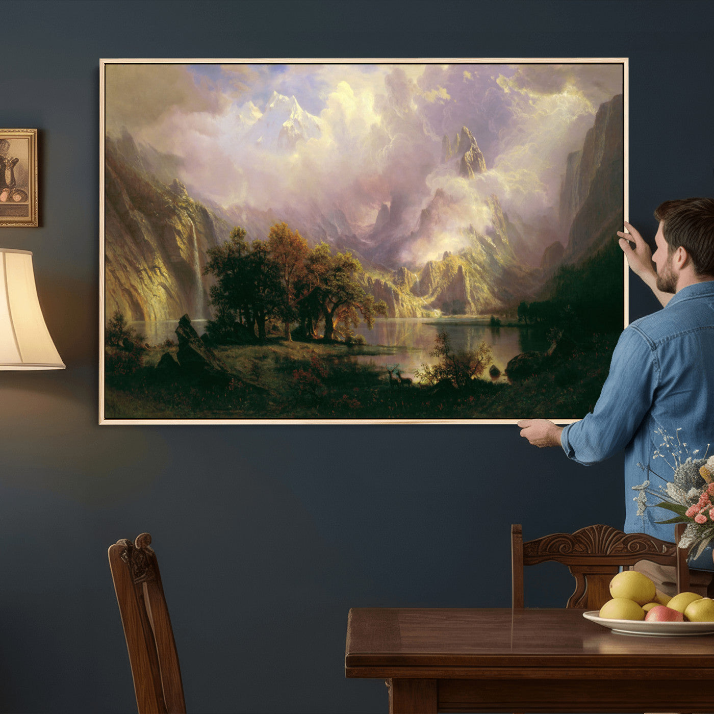 49189463-MGV-CV-36X24 - Albert Bierstadt Rocky Mountain Landscape Wall Art Canvas Print, Classic Fine Art Painting Print