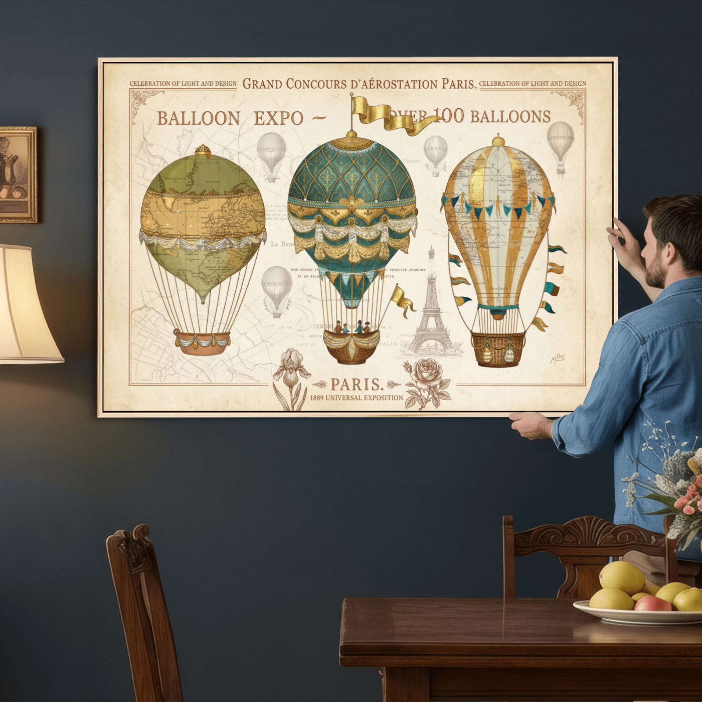 31530449-MGV-CV-36X24 - Kimberly Allen Paris Balloon Expo Wall Art Canvas Print, Vintage 1889 French Hot Air Balloon Poster