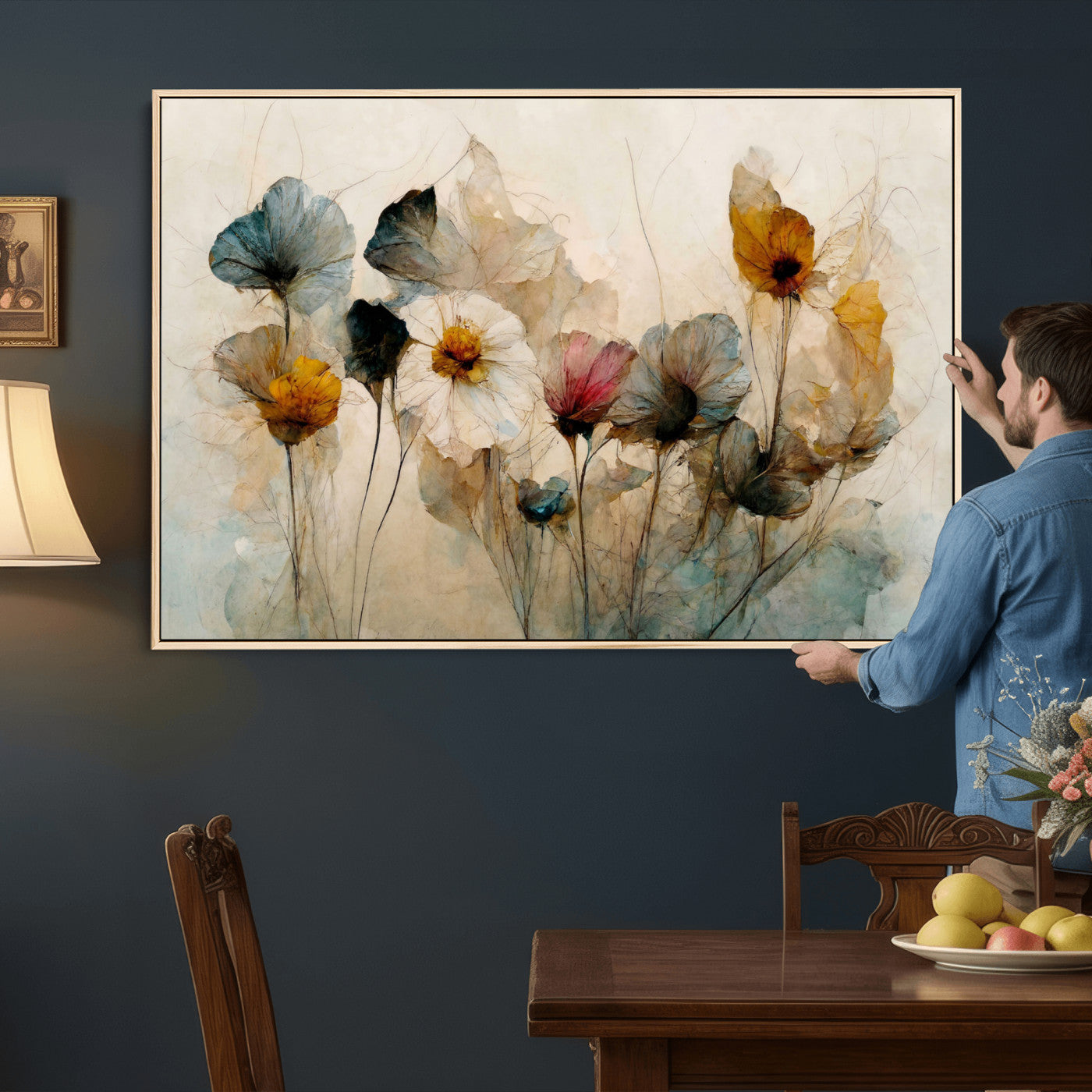 86802229-MGV-CV-36X24 - Vintage Dried Floral Meadow Wall Art Canvas Print, Translucent Watercolor Flowers Painting Print