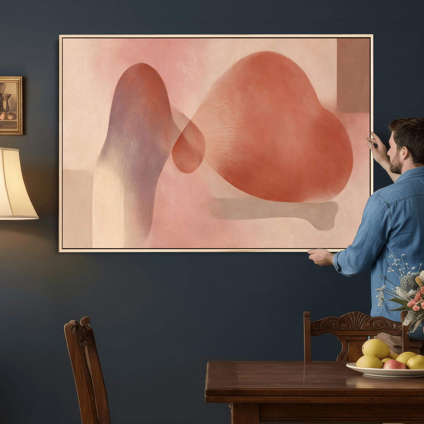 85110643-MGV-CV-36X24 - Vinna Begin Calin Biomorphic Abstract Wall Art Canvas Print, Terracotta Pink Organic Shapes Art Painting Print