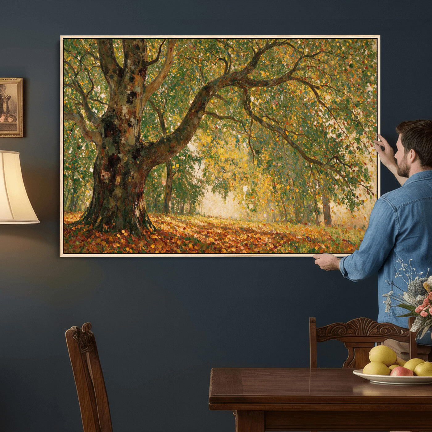 52555601-MGV-CV-36X24 - Claude Monet Style The Bodmer Oak Fontainebleau Forest Wall Art Canvas Print, Autumn Landscape Painting Print