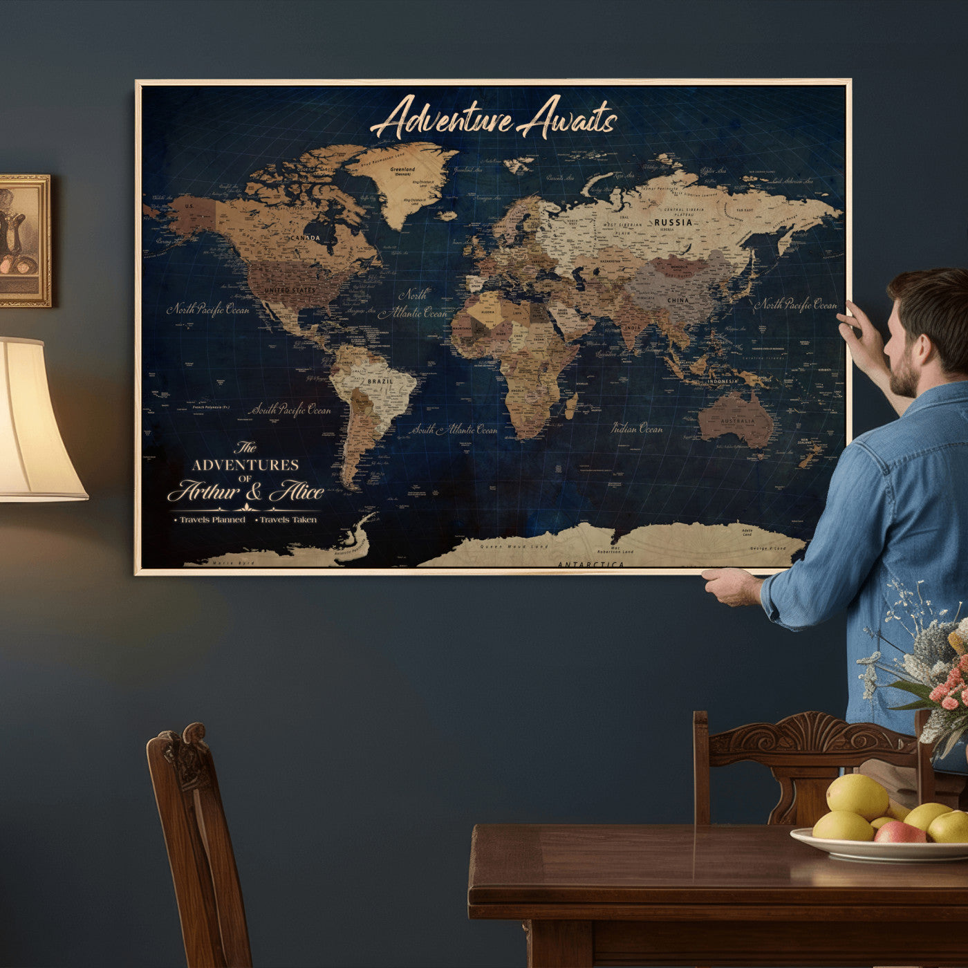 74477969-MGV-CV-36X24 - Custom Push Pin World Map Canvas | Personalized Travel Tracker | Wedding Anniversary Gift for Couples | Adventure Map Wall Art with Pins