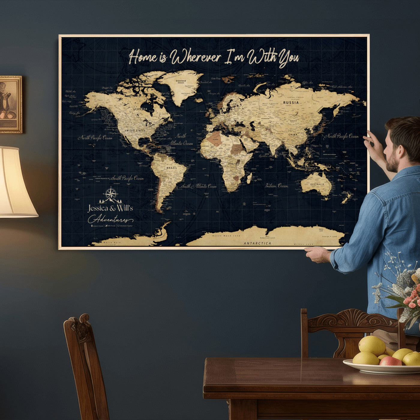 19542599-MGV-CV-36X24 - Custom Push Pin World Map Canvas | Personalized Travel Tracker | Wedding Anniversary Gift for Couples | Adventure Map Wall Art with Pins
