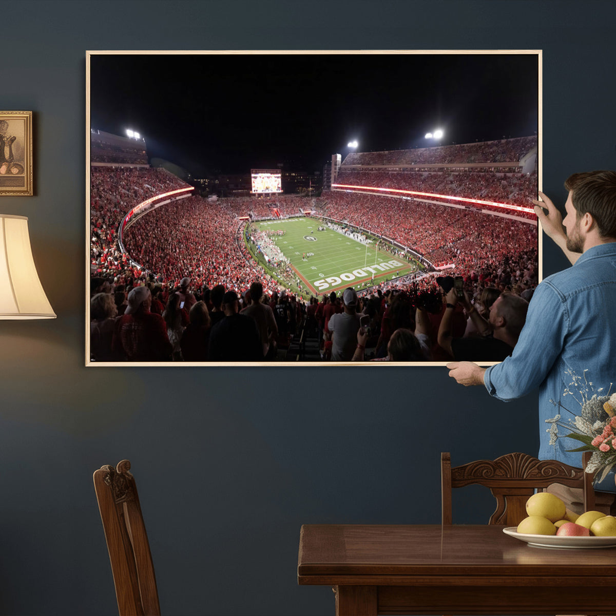 50587166-_Poster-30x20 - Sanford Stadium Georgia Bulldogs Canvas Print 3 Piece Framed Wall Art Extra Large Floating Frame Sports Poster Made in USA