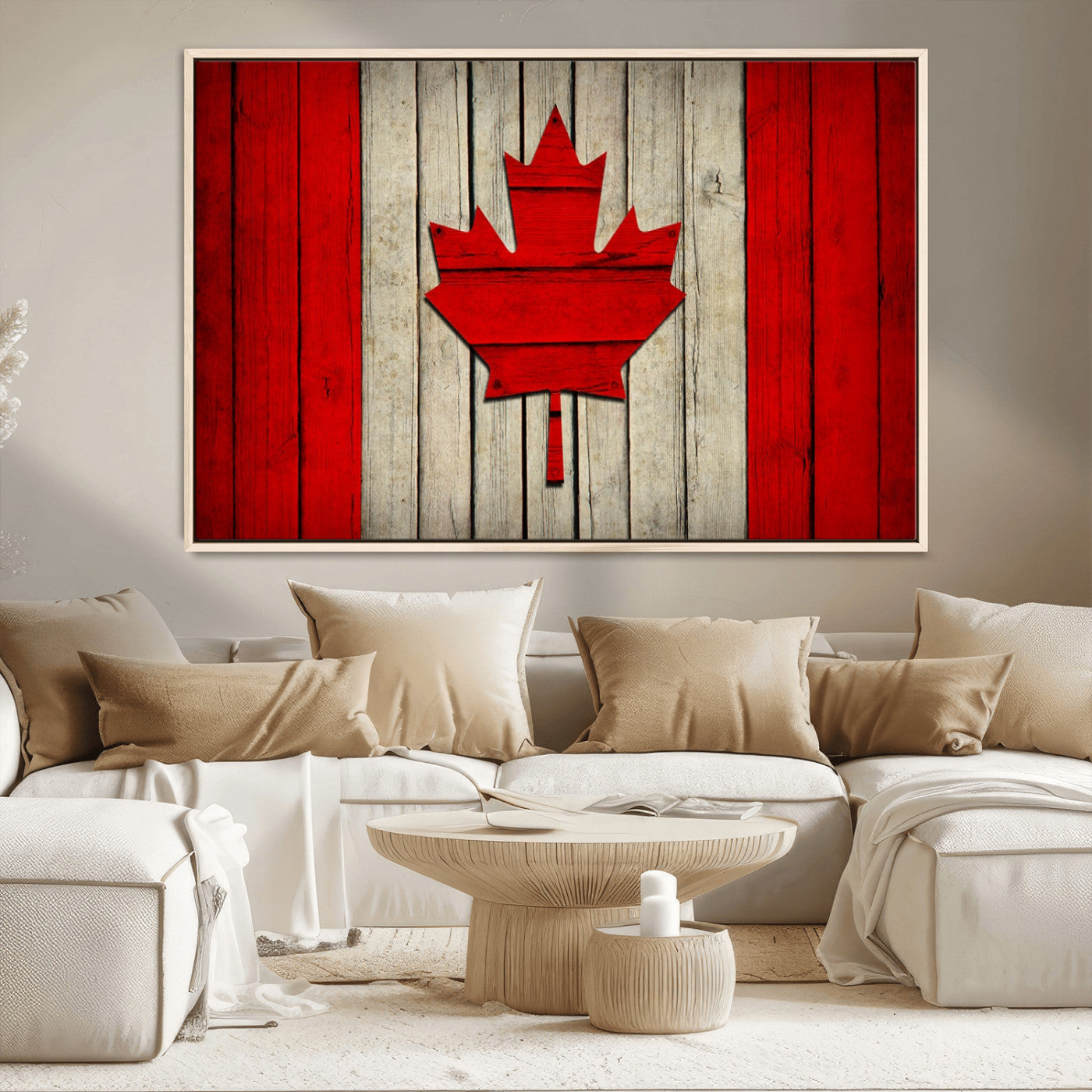 22674-MGV-CV-36X24-Rustic Canada Flag Wall Art – Framed Canadian Flag Canvas Print, Vintage Wood Texture Home or Office Decor