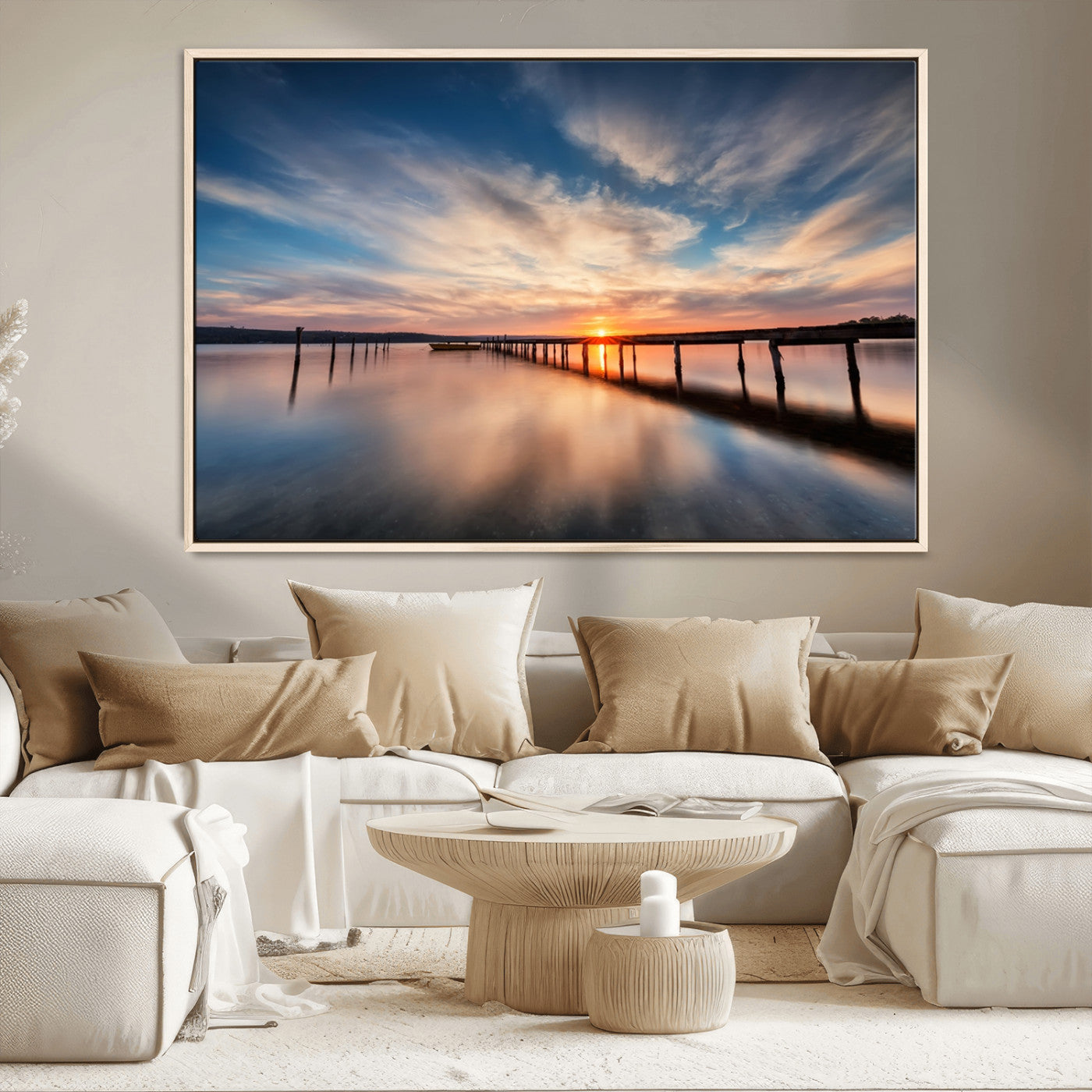 39967-MGV-CV-36X24-Wooden Pier on Seascape and Sunset Wall Art Canvas Print