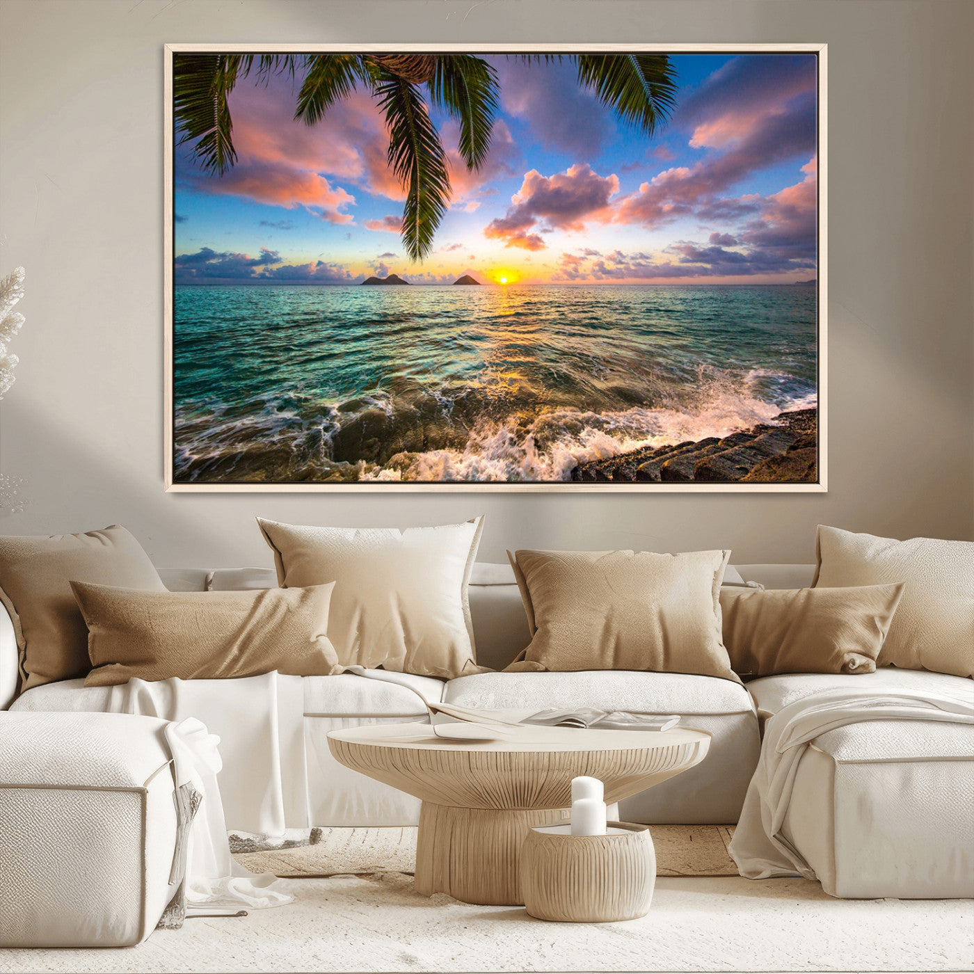 -Framed Tropical Sunset Art Canvas Print