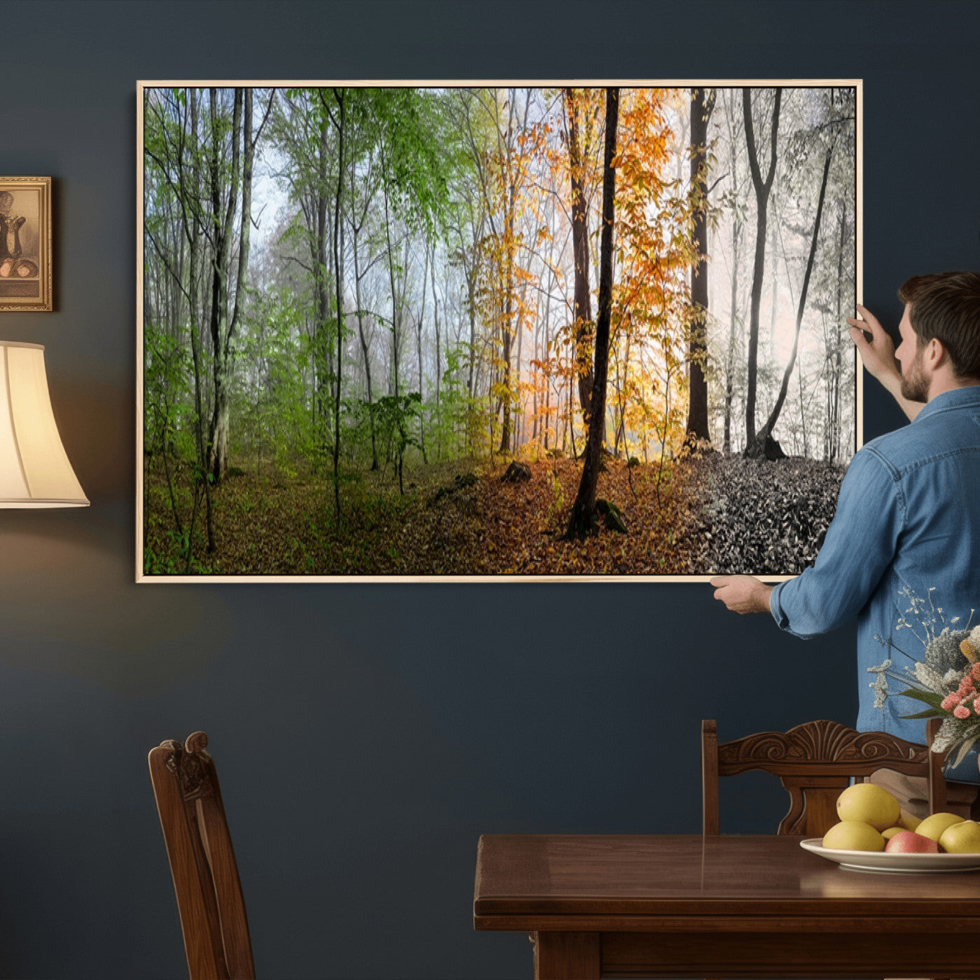 95317-MGV-CV-36X24 - Four Seasons Wall Art Forest Canvas Print – Triptych Seasonal Nature Print – Landscape Decor for Living Room