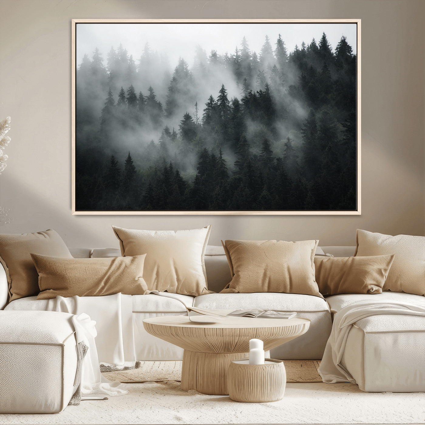 52359-MGV-CV-36X24-Foggy Forest Wall Art Canvas Print | 3 Panel Large Misty Landscape for Dining Room, Office, or