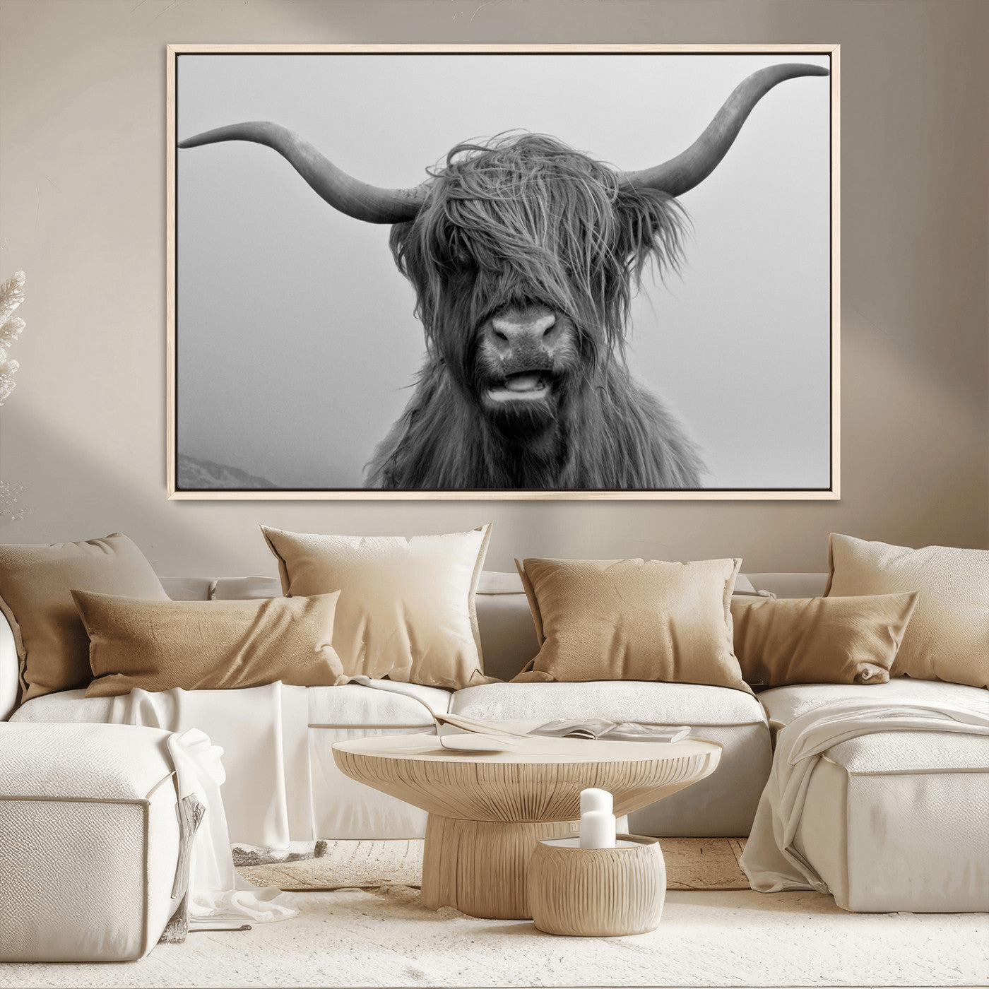 -Texas Cow Wall Art Canvas, Texas Longhorn Cattle Canvas Print