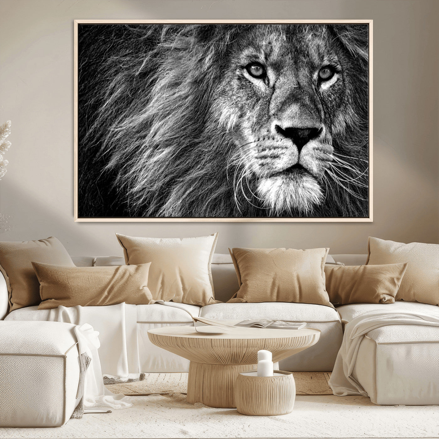 -Black and White Lion Canvas Wall Art Print – Wildlife Portrait Artwork for Home, Office, Living Room, Guest Room