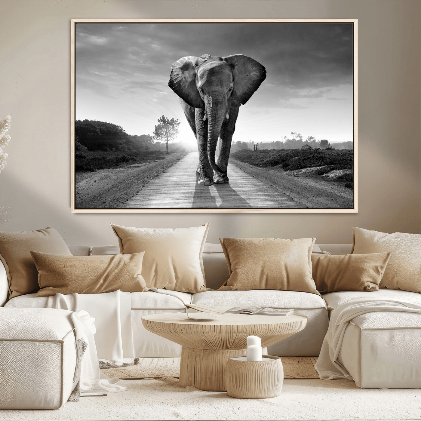 -Black and White Elephant Wall Art Canvas Print