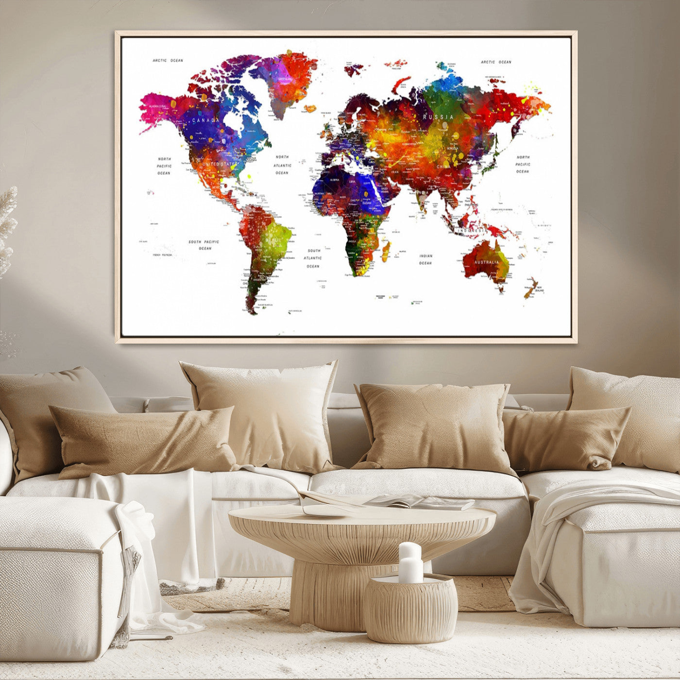 -Push Pin World Map Canvas Print – Travel Tracker Wall Art for Couples, Perfect Anniversary Gift for Home or Office Decor