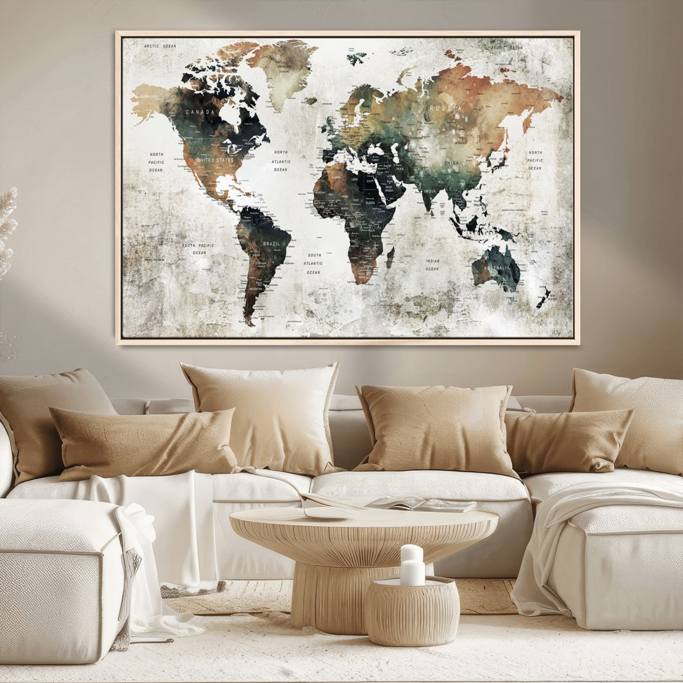 19444-MGV-CV-36X24-Push Pin World Map Canvas Print – Travel Tracker Wall Art for Couples, Perfect Anniversary Gift for Home or Office Decor