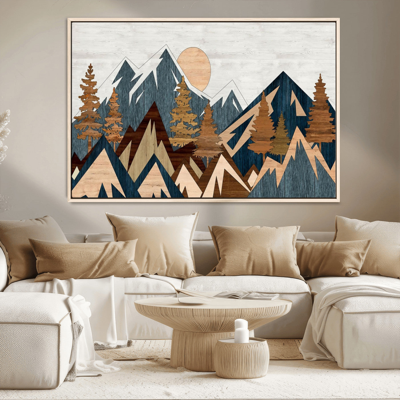 91467-MGV-CV-36X24-Abstract Wood Panel Effect Mountain Range Top Wall Art Canvas Print