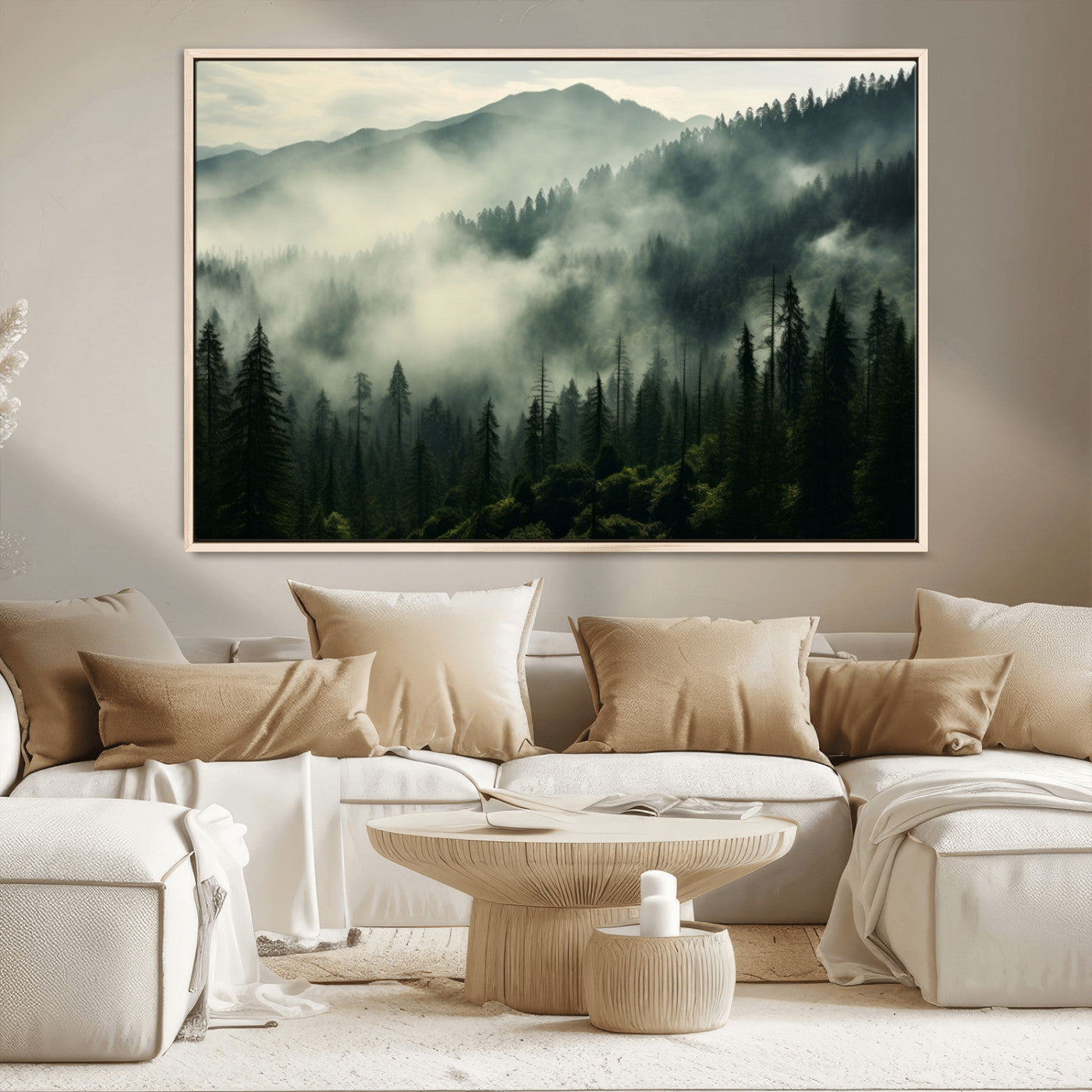 -Captivating Misty Forest Wall Art Premium Canvas Print a Foggy and Serene Atmosphere
