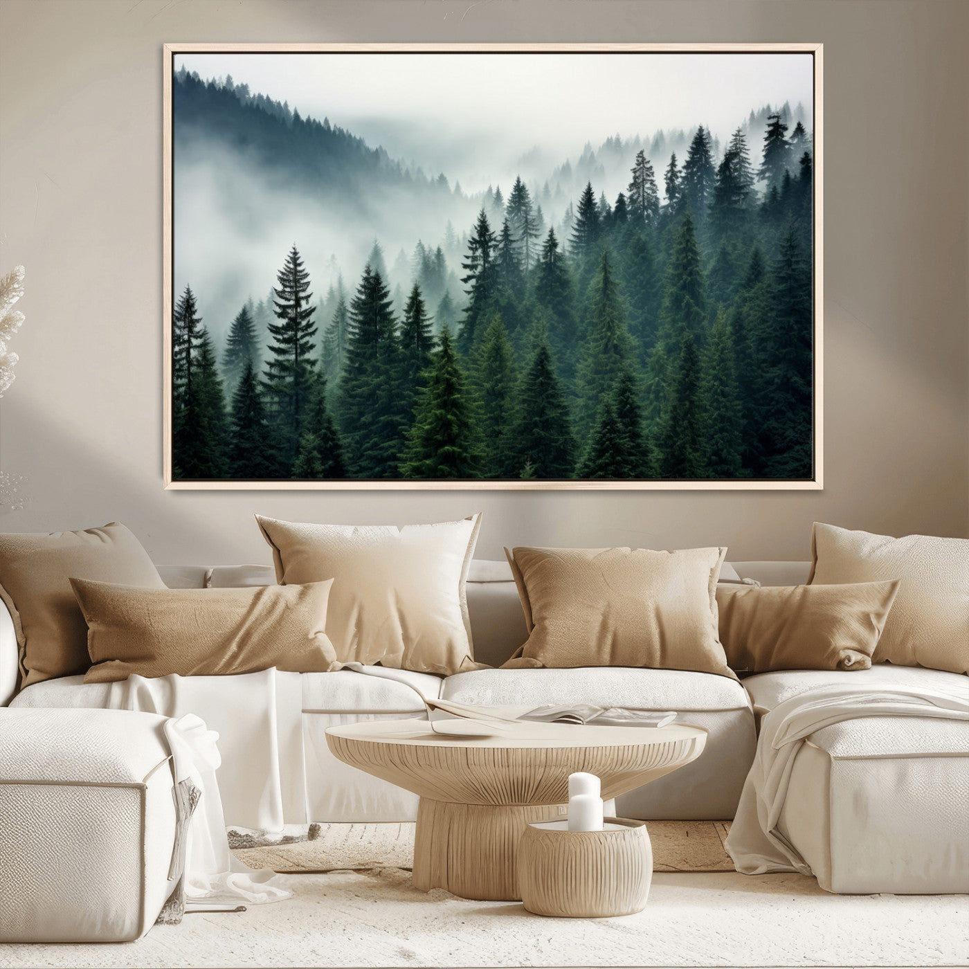 -Captivating Misty Forest Wall Art Premium Canvas Print, Foggy and Serene Atmosphere Canvas Print