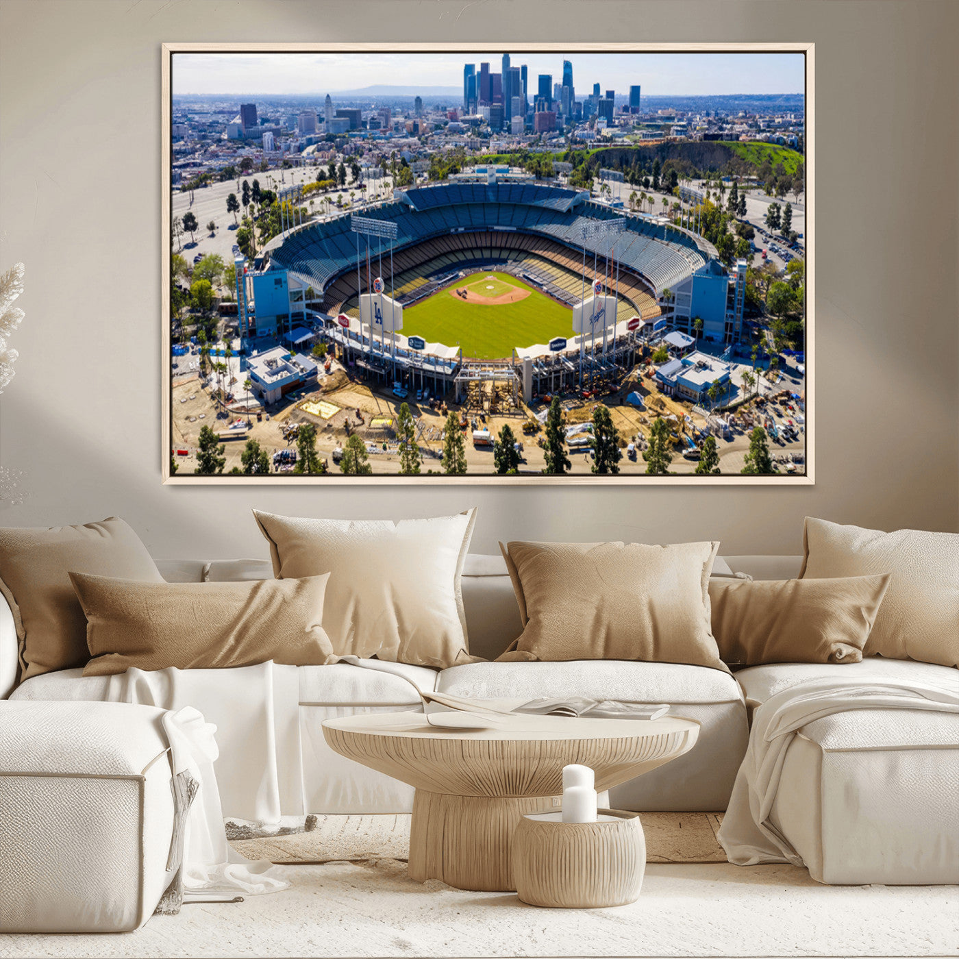 58596-MGV-CV-36X24-Los Angeles Dodgers Dodger Stadium Wall Art Canvas Print - MLB Baseball Stadium, Framed Los Angeles