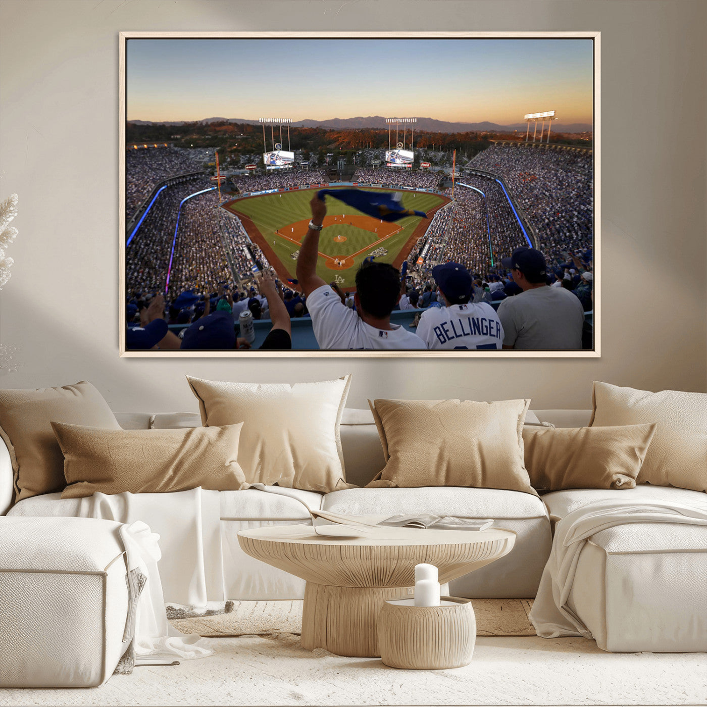-Dodger Stadium Sunset Game Triple Canvas Wall Art - Los Angeles Dodgers MLB Match