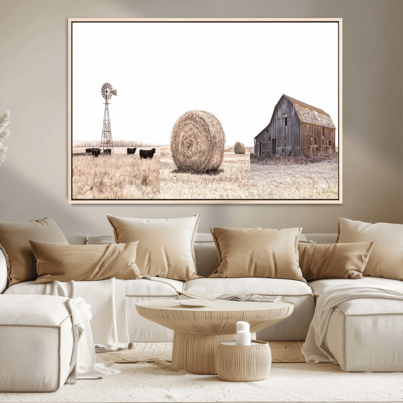 30918-MGV-CV-36X24-Rustic Farmhouse Wall Art Set of 3 – Country Barn and Wheat Field | Farm Prints for Country Home and