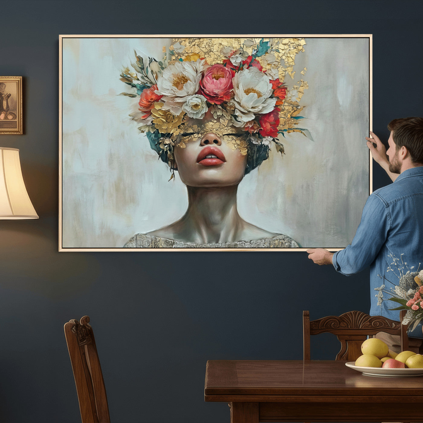 26919-MGV-CV-36X24 - Golden Petal Wall Art Canvas Print - Silhouette Woman Wall Art Canvas Print, Floral Woman Portrait