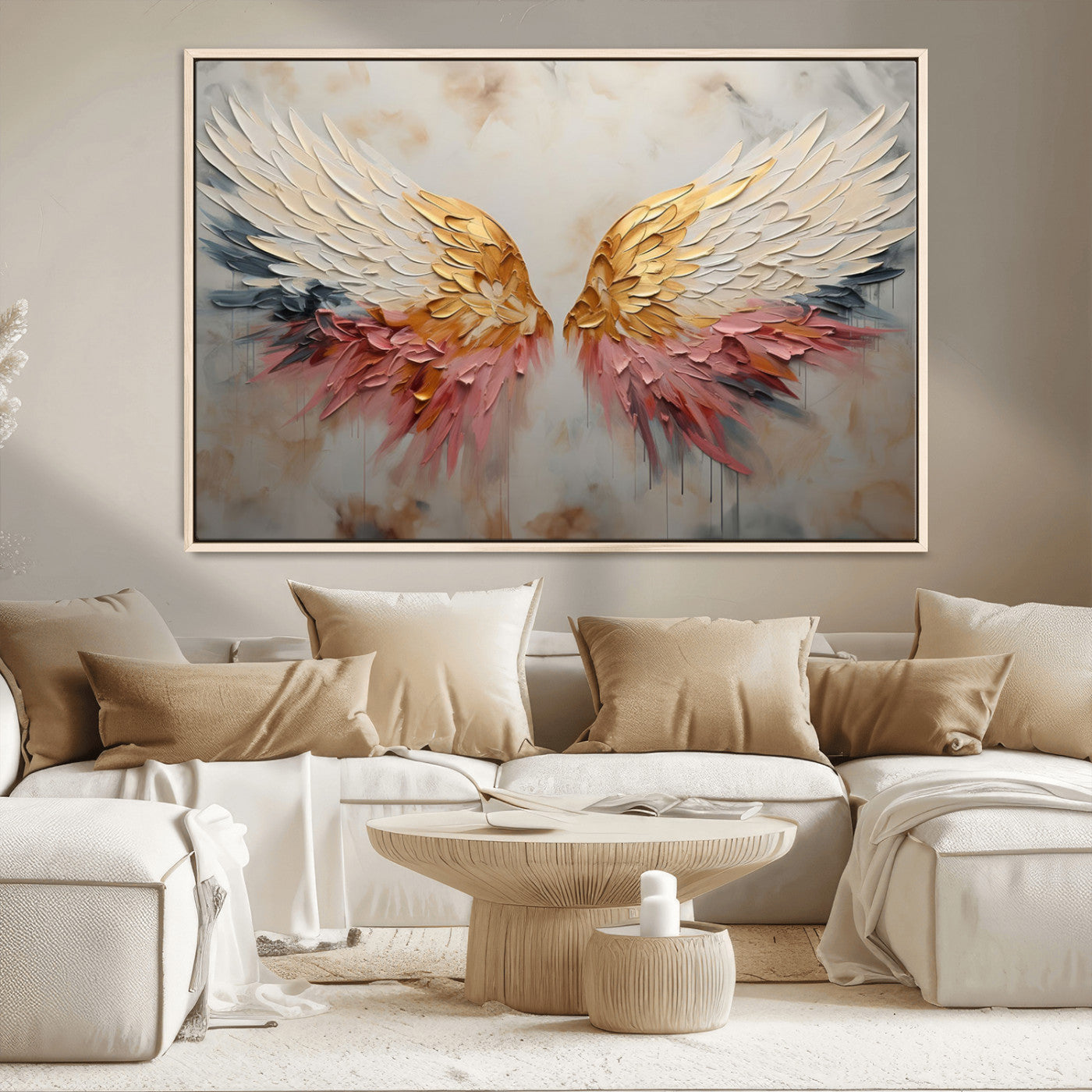 10697-MGV-CV-36X24-Golden Angel Wings Wall Art Canvas Print – Stunning Abstract Winged Art for Elegant Home Decor –