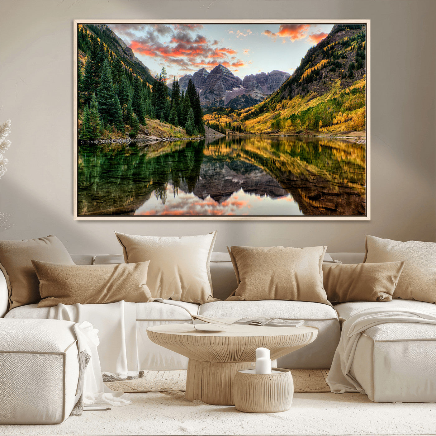 14376-MGV-CV-36X24-Maroon Bells Wall Art - Scenic Canvas Print of Maroon Bells in Autumn for Elegant Home or Office