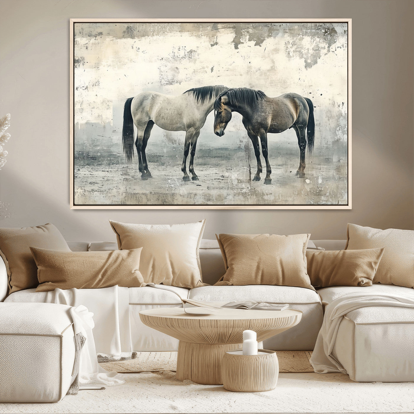 -Chines Style Majestic Horses Wall Art | Ready to Hang and Framed Triptych Print | Western Farmhouse