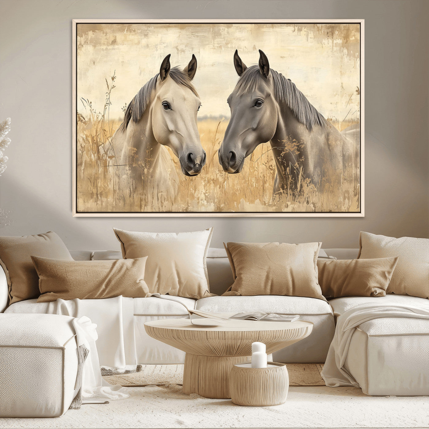 -Chines Ink Style Grunge Horses Wall Art Canvas Print