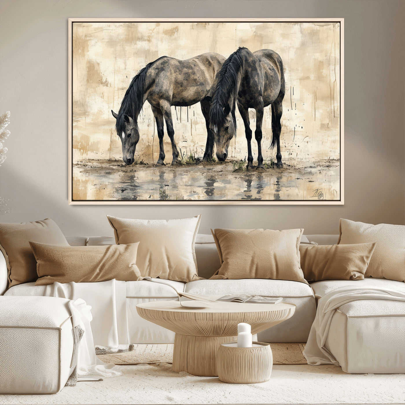 -Chinese Style Abstract Black Horses Wall Art Canvas Print - Abstract Horse Wall Art Canvas Print
