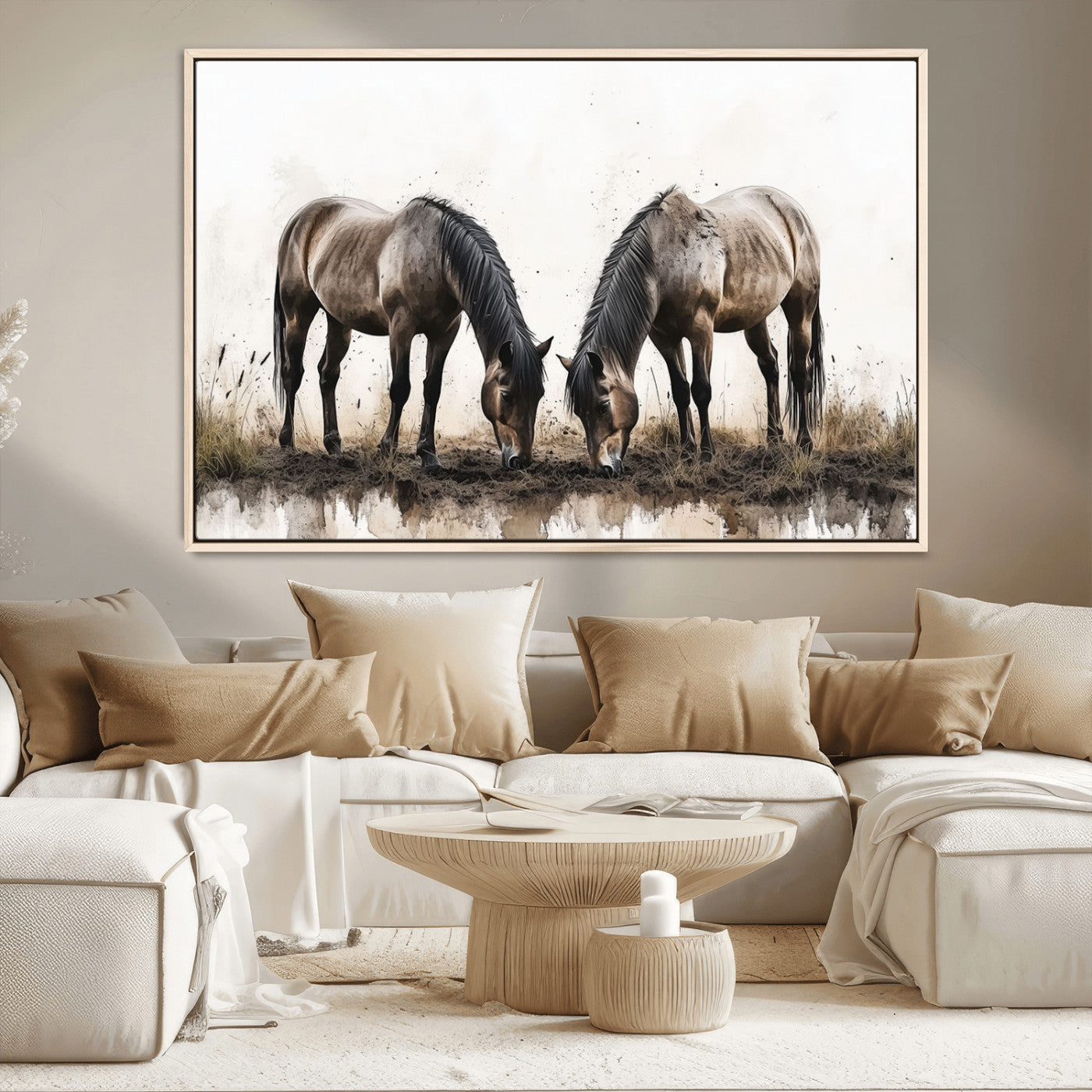 -Chines Ink Style Horses Wall Art Canvas Print