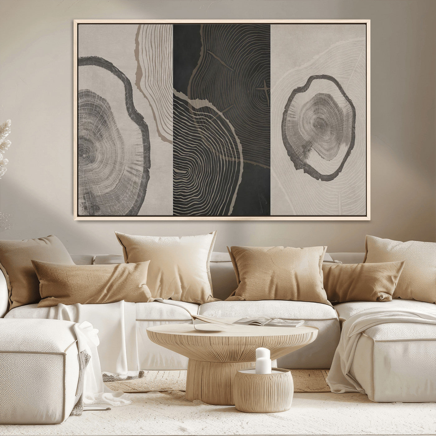 25407-MGV-CV-36X24-Modern Abstract Tree Ring Canvas Art Set | 3 Panel Large Tree Ring Design for Living Room, Office,