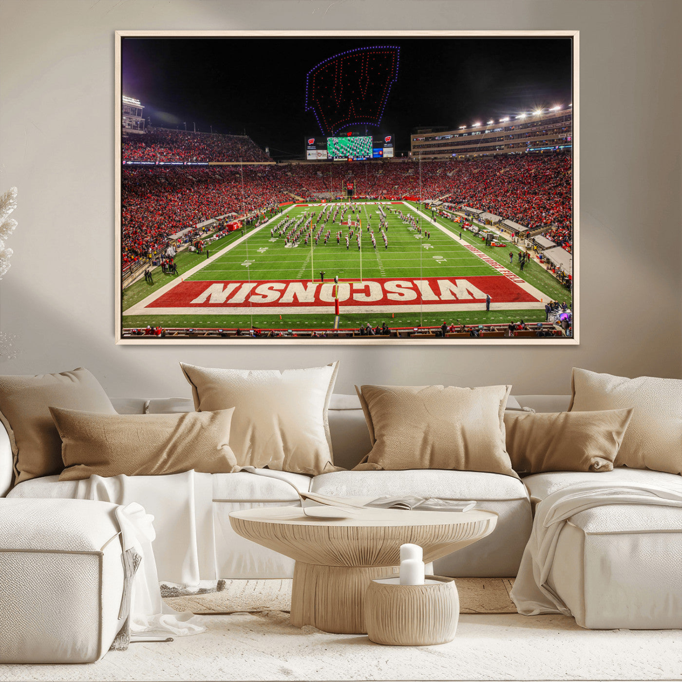 34125-MGV-CV-36X24-Wisconsin Badgers Football Team Print Canvas- Madison Camp Randall Stadium Wall Art Canvas Print
