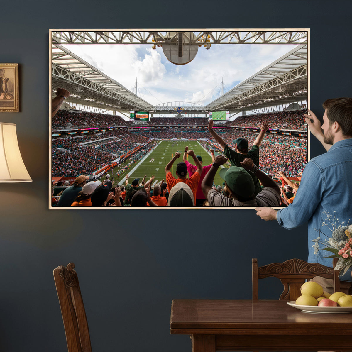 66239-PAN-FL-20X10 - Miami Hurricanes Football Team Wall Art Print - Miami Hard Rock Stadium Wall Art Canvas Print