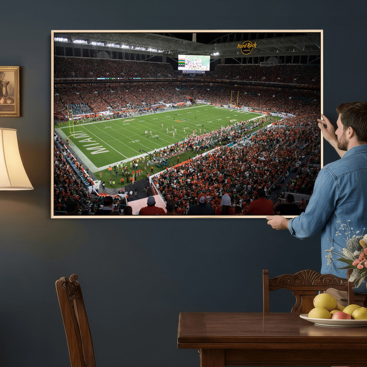 33698-PAN-FL-20X10 - Miami Hurricanes Football Team Print Canvas- Miami Hard Rock Stadium Wall Art Canvas Print