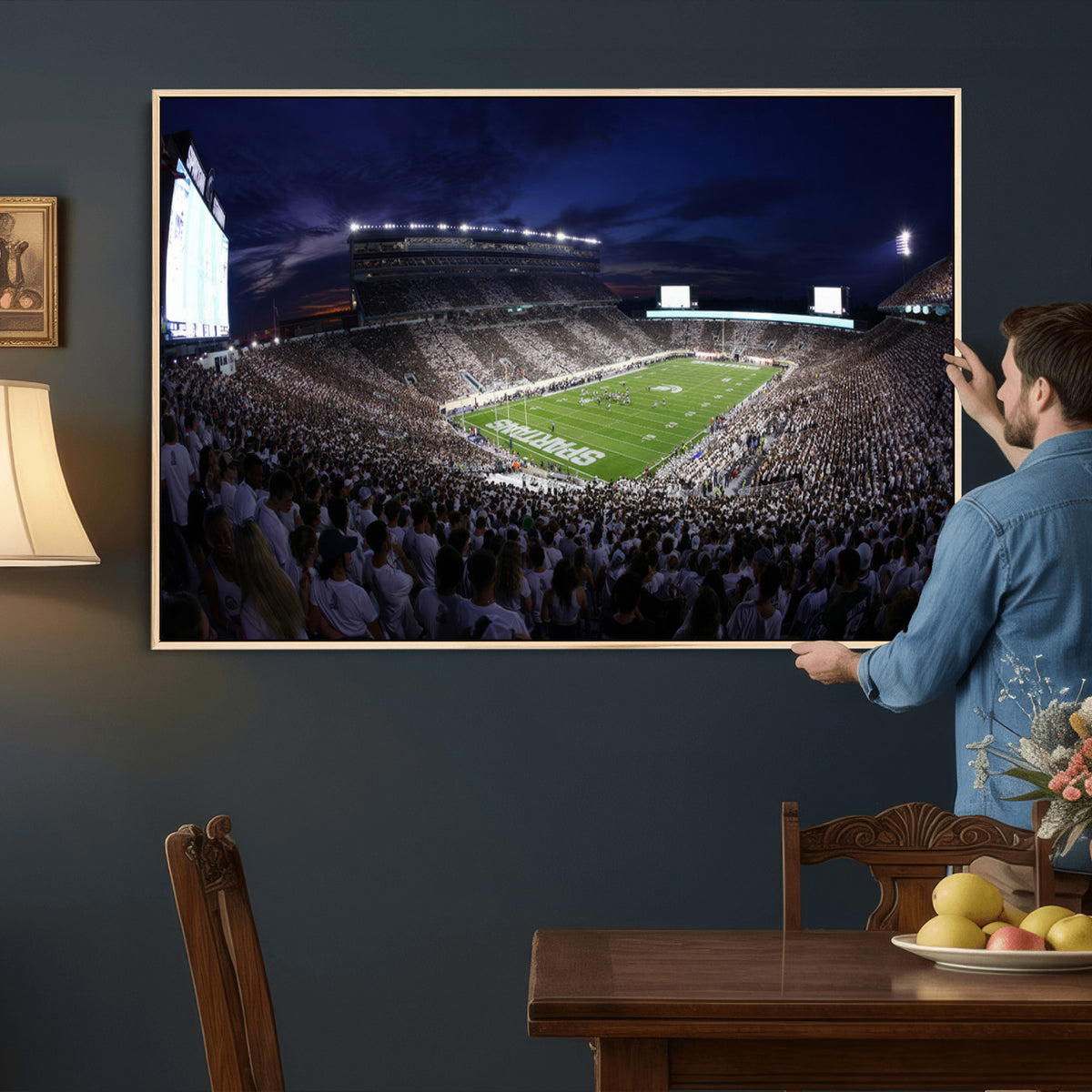 75193-PAN-FL-20X10 - Michigan State Spartans Canvas, Framed Football Team Print - East Lansing Spartan Stadium Wall Art