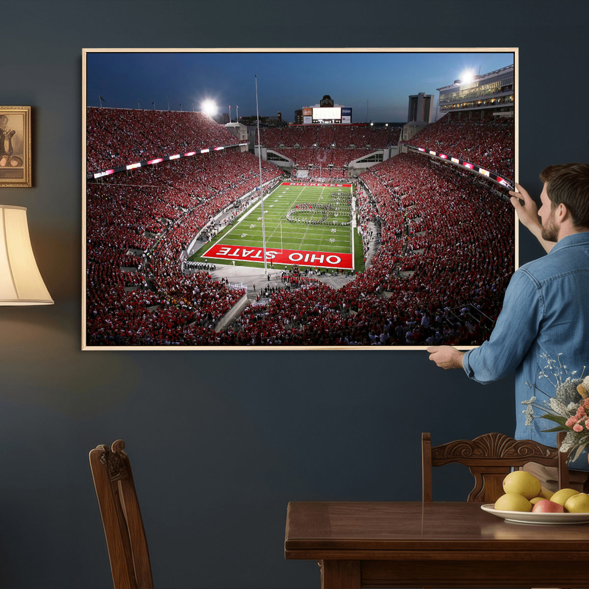 98743-PAN-FL-20X10 - Ohio State University Buckeyes Football Team Print - Columbus Ohio Stadium Wall Art Canvas Print