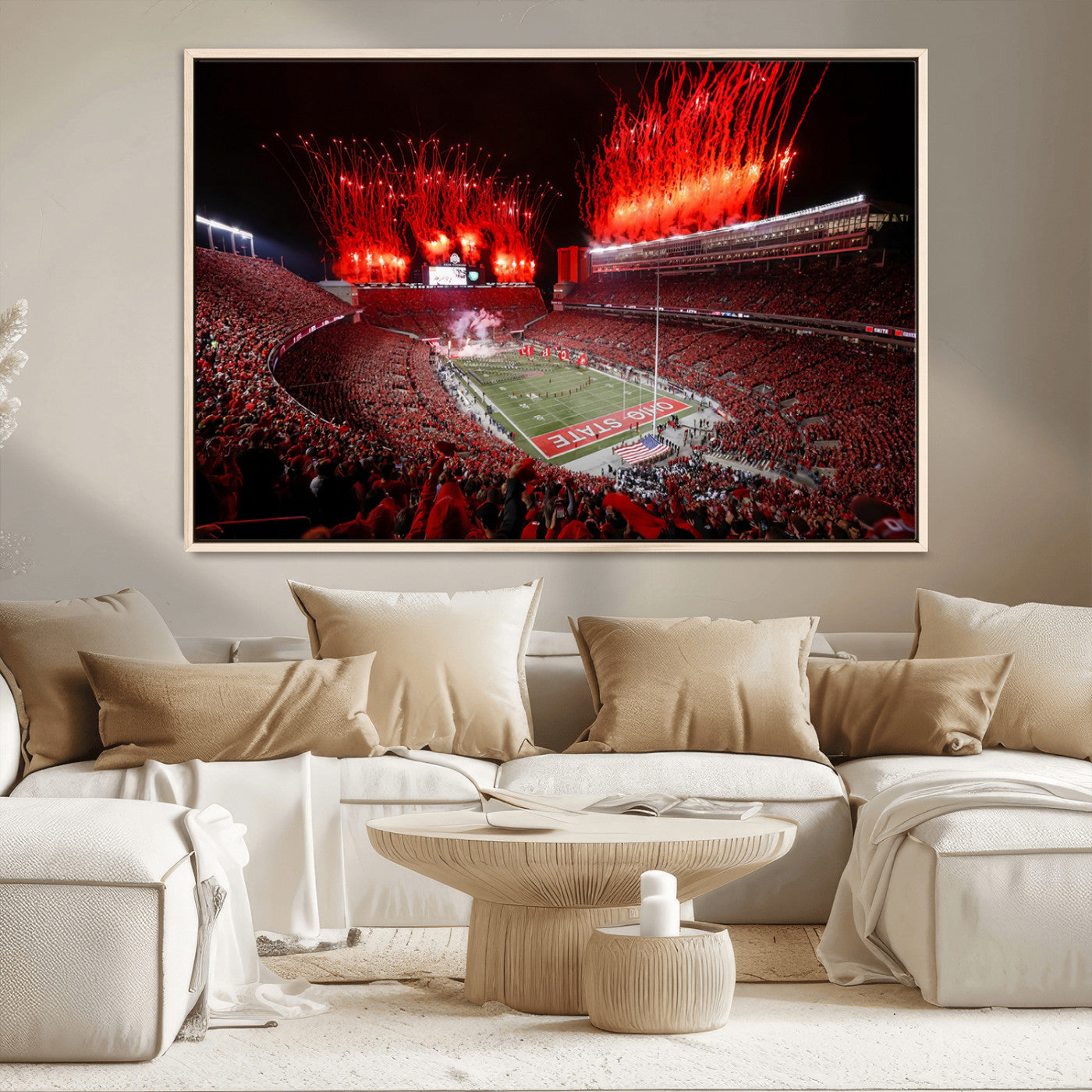56909-MGV-CV-36X24-Ohio State University Buckeyes Football Team Print - Columbus Ohio Stadium Wall Art Canvas Print