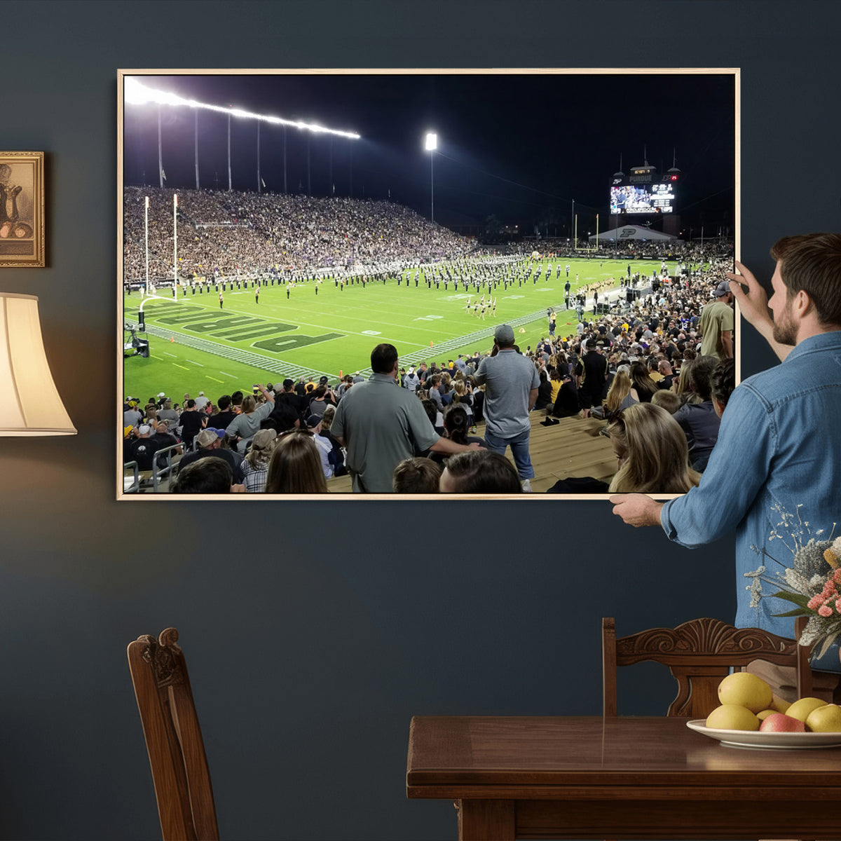 56796-PAN-FL-20X10 - Purdue University Boilermakers Football Team Print - West Lafayette Ross-Ade Stadium Wall Art Canvas